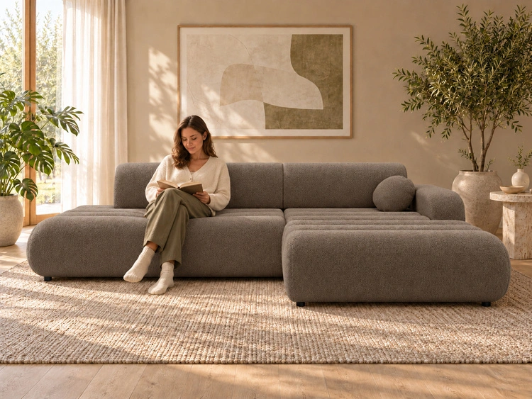 Ecksofa L-Form mit Schlaffunktion und Bettkasten Lisso Rechts Braun