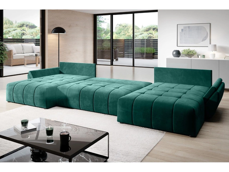 Wohnlandschaft mit Schlaffunktion und Bettkasten Decor U Grün