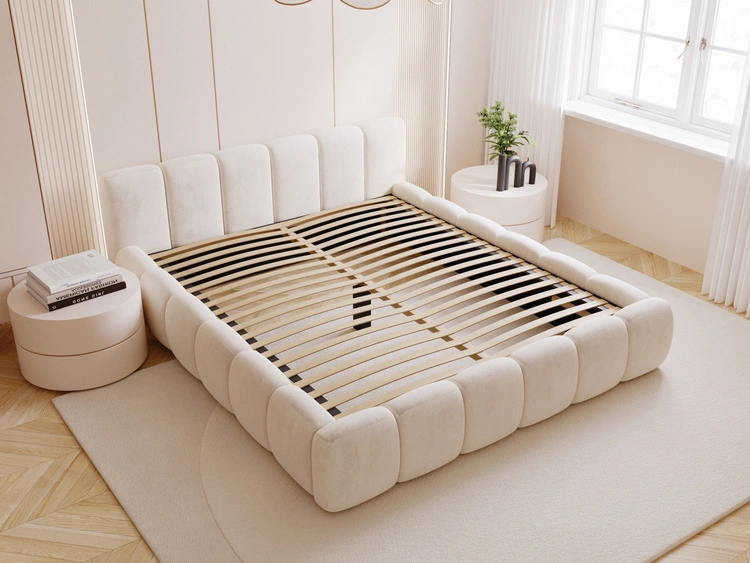 Polsterbett ohne Bettkasten mit Lattenrost 120x200 Cloud Low aus Samtstoff Beige