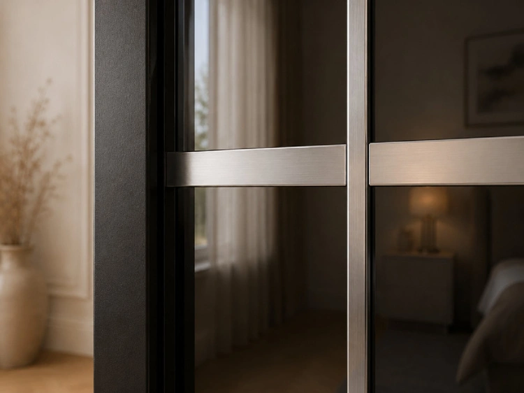 Schiebetürenschrank mit Sprossen 120 cm mit LED-Beleuchtung Ponti Schwarz