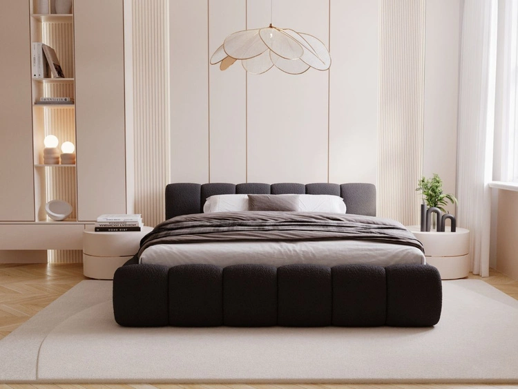 Polsterbett ohne Bettkasten mit Lattenrost 200x200 Cloud Low aus Bouclé-Stoff Schwarz