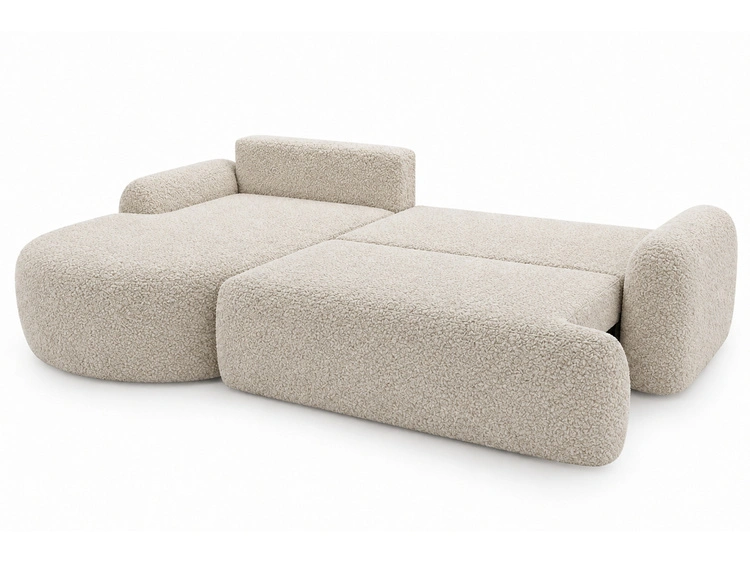 Ecksofa L-Form Links mit Schlaffunktion und Bettkasten Aurio Creme