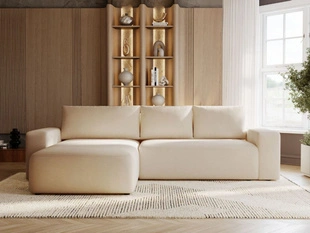 Ecksofa L-Form Links mit Schlaffunktion und Bettkasten Tazones Beige