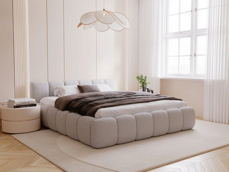 Polsterbett ohne Bettkasten mit Lattenrost 160x200 Cloud Low aus Bouclé-Stoff Grau
