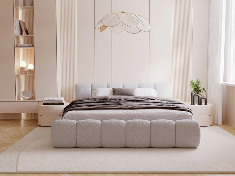 Polsterbett mit Bettkasten und Lattenrost 200x200 Cloud Low Bouclé-Stoff Grau