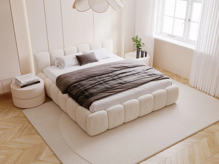 Polsterbett ohne Bettkasten mit Lattenrost 180x200 Cloud Low aus Samtstoff Beige