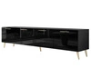 TV-Lowboard mit Türen und LED-Beleuchtung auf Goldenen Metallbeinen 200 cm Noaé Schwarz Hochglanz