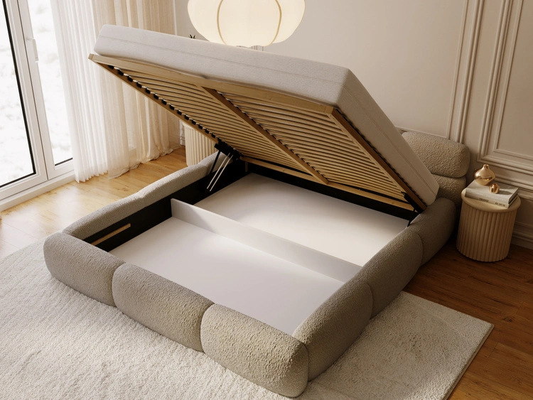 Polsterbett mit Bettkasten und Bettrost 140x200 Sweet Low Dunkelbeige
