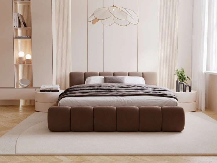 Polsterbett ohne Bettkasten mit Lattenrost 160x200 Cloud Low aus Samtstoff Braun