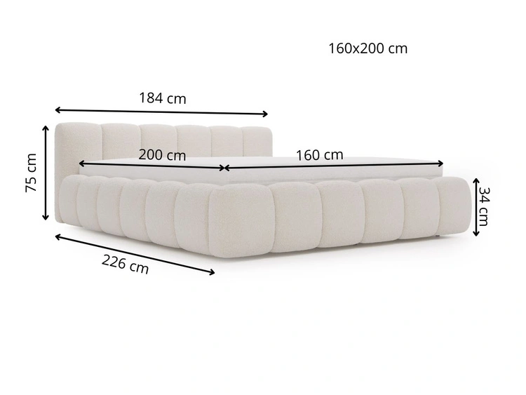 Polsterbett ohne Bettkasten mit Lattenrost 160x200 Cloud Low aus Bouclé-Stoff Grau