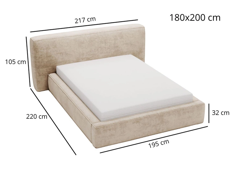 Polsterbett mit Bettkasten und Lattenrost 180x200 Monza Hellgrau
