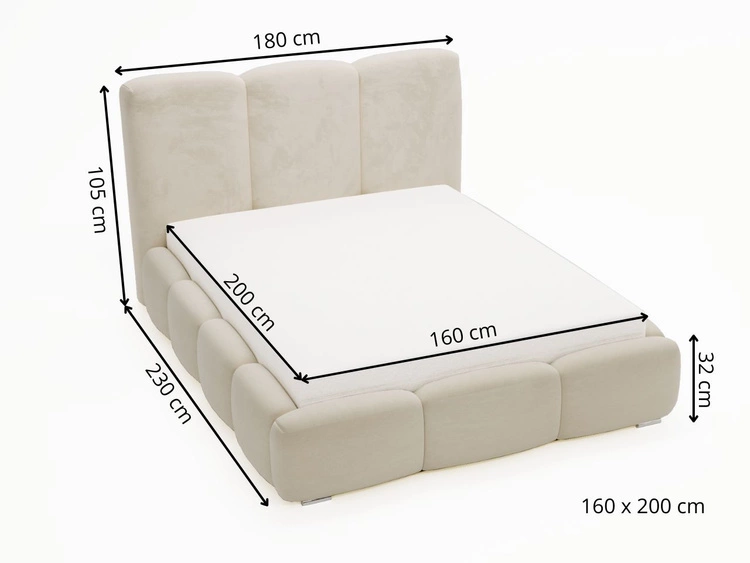 Polsterbett mit Bettkasten und Lattenrost 160x200 Bubble Beige
