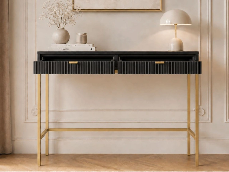 Schminktisch mit Schubladen Amber Schwarz, Gold Frame
