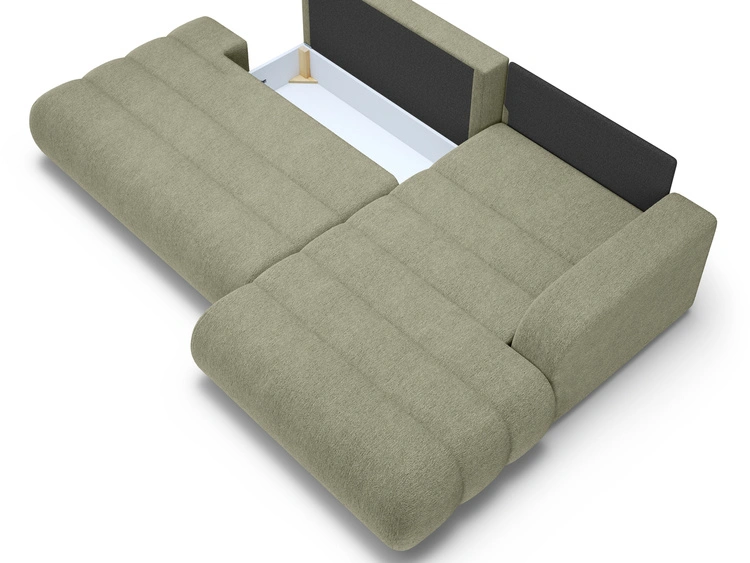 Ecksofa L-Form mit Schlaffunktion und Bettkasten Lisso Rechts Grün