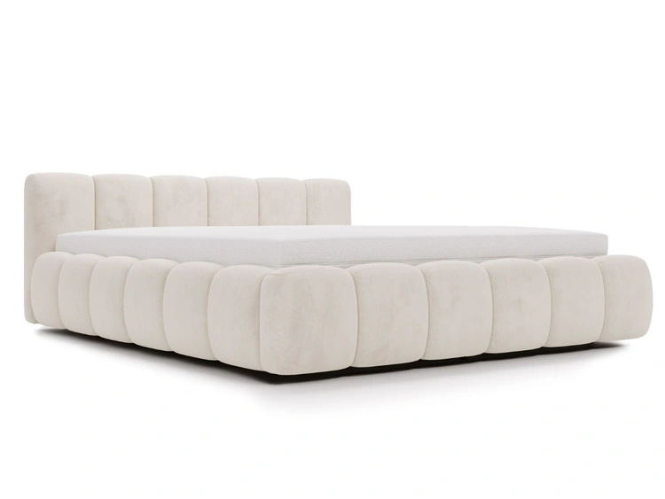 Polsterbett ohne Bettkasten mit Lattenrost 140x200 Cloud Low aus Samtstoff Beige