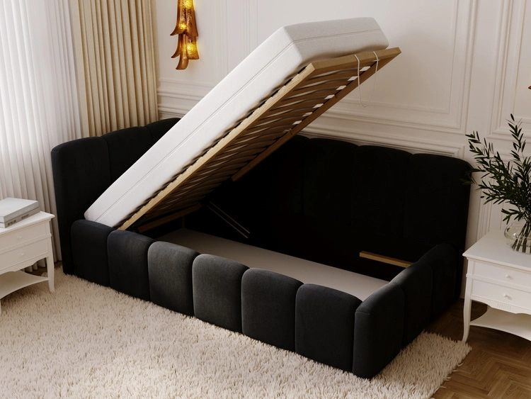 Jugendbett Einzelbett mit Bettkasten und Lattenrost 90x200 Cloud One Schwarz