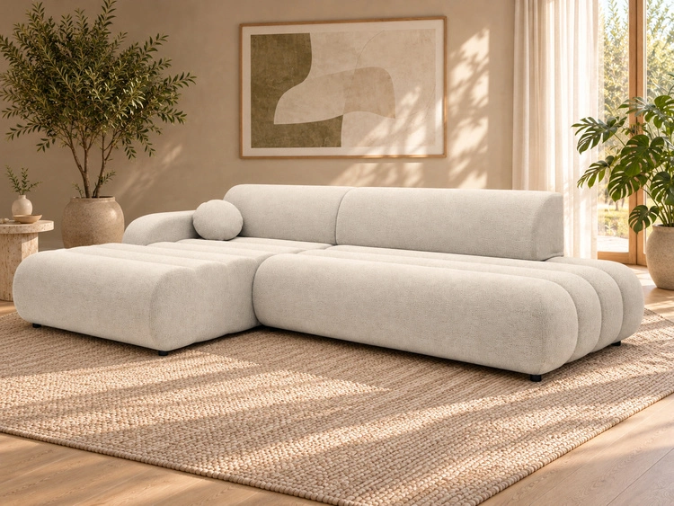 Ecksofa L-Form mit Schlaffunktion und Bettkasten Lisso Links Beige