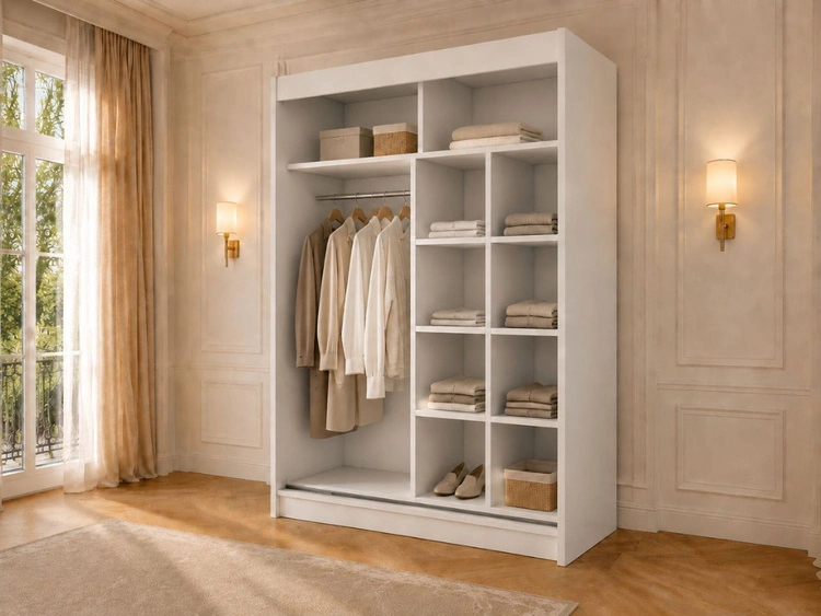 Schiebetürenschrank mit Spiegel 150 cm mit LED-Beleuchtung Portel Weiß