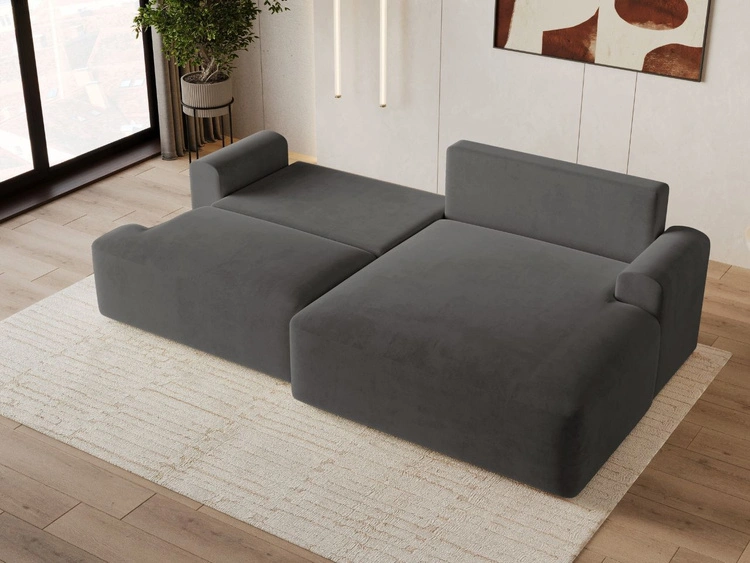 Ecksofa L-Form mit Schlaffunktion und Bettkasten Serene Rechts Dunkelgrau