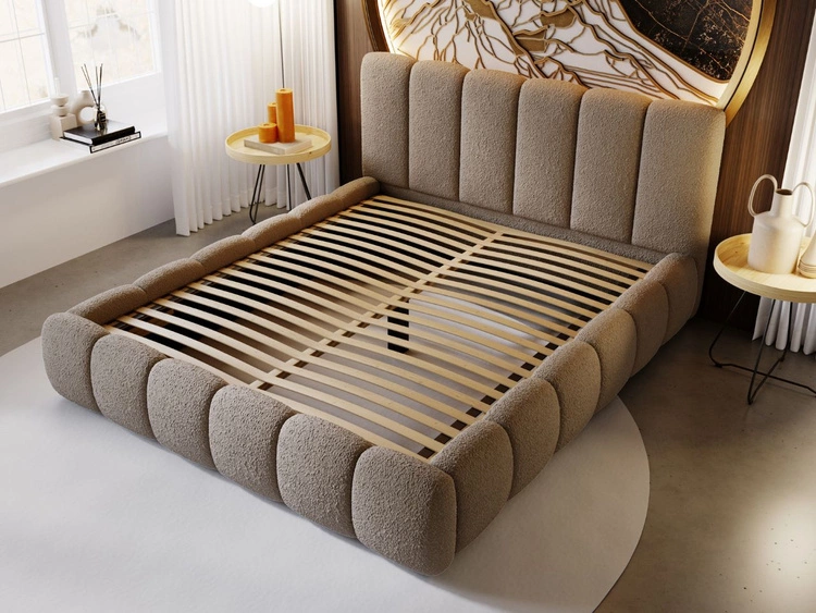 Polsterbett ohne Bettkasten mit Lattenrost 140x200 Cloud aus Bouclé-Stoff Braun
