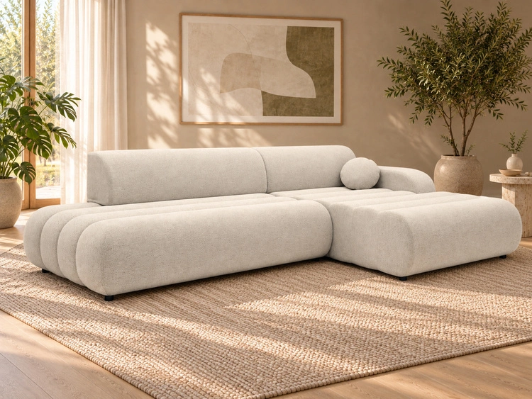 Ecksofa L-Form mit Schlaffunktion und Bettkasten Lisso Rechts Beige