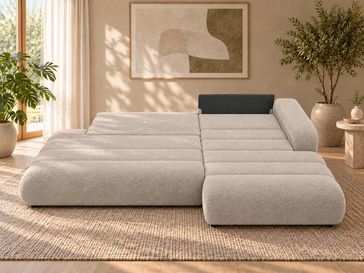 Ecksofa L-Form mit Schlaffunktion und Bettkasten Lisso Rechts Cremefarben
