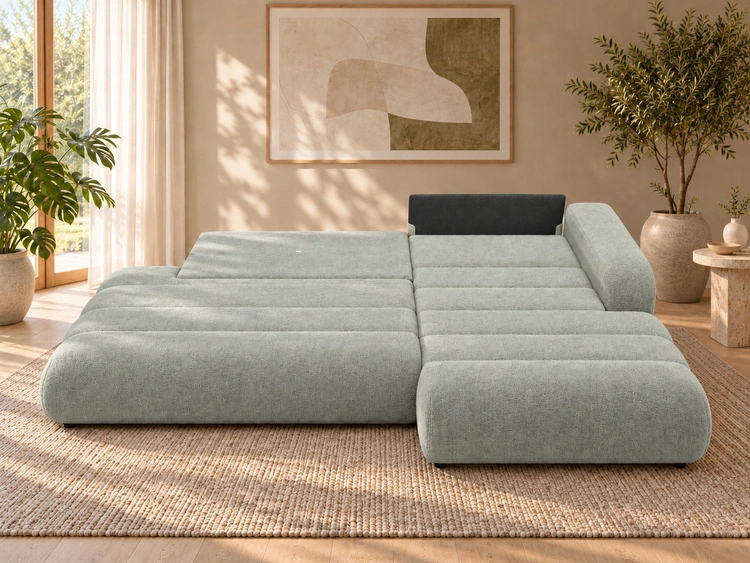 Ecksofa L-Form mit Schlaffunktion und Bettkasten Lisso Rechts Hellgrün