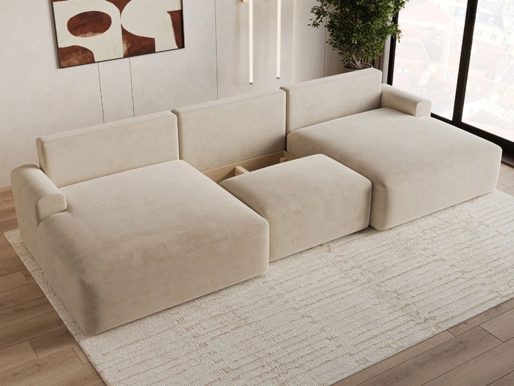 Wohnlandschaft mit Schlaffunktion und Bettkasten Serene Beige