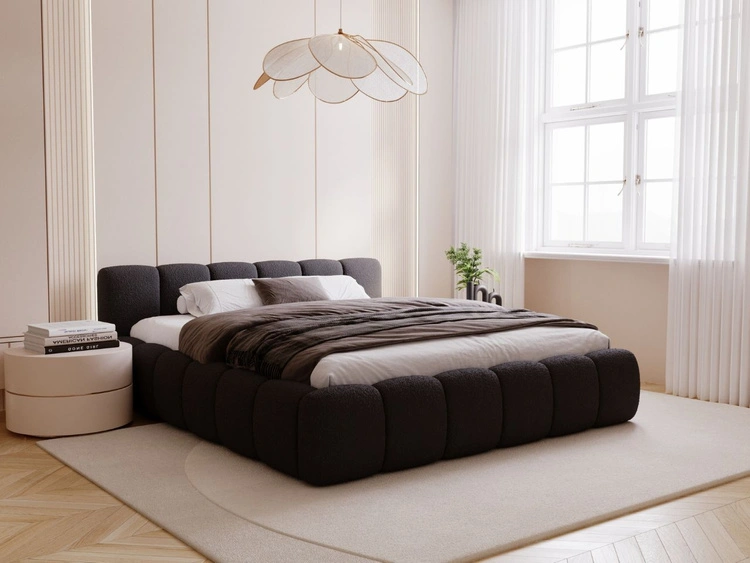 Polsterbett ohne Bettkasten mit Lattenrost 140x200 Cloud Low aus Bouclé-Stoff Schwarz