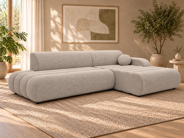 Ecksofa L-Form mit Schlaffunktion und Bettkasten Lisso Rechts Cremefarben