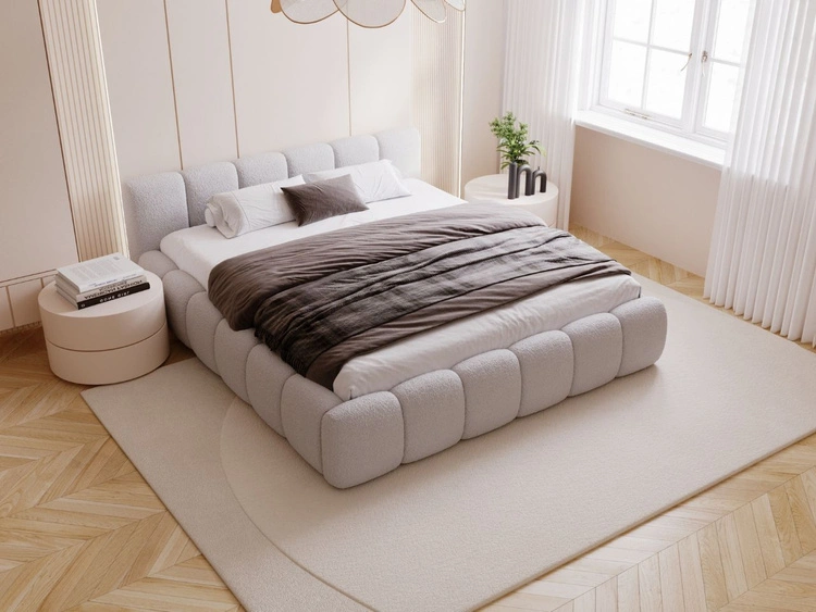 Polsterbett ohne Bettkasten mit Lattenrost 140x200 Cloud Low aus Bouclé-Stoff Grau