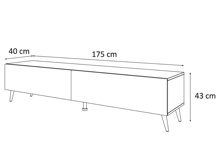 TV-Lowboard mit zwei Türen auf schwarzen Beinen 175 cm mit LED-Beleuchtung Sorelle Schwarz Matt