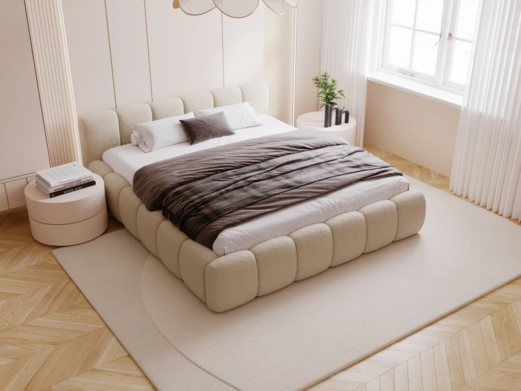 Polsterbett mit Bettkasten und Lattenrost 180x200 Cloud Low Bouclé-Stoff Dunkelbeige