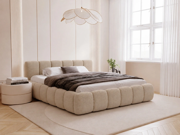 Polsterbett ohne Bettkasten mit Lattenrost 140x200 Cloud Low aus Bouclé-Stoff Dunkelbeige
