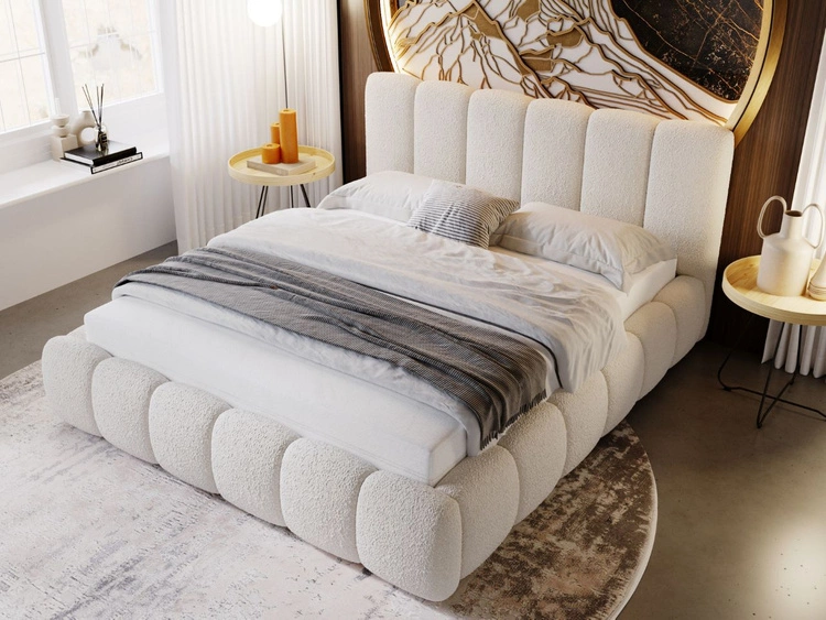 Polsterbett ohne Bettkasten mit Lattenrost 180x200 Cloud aus Bouclé-Stoff Beige