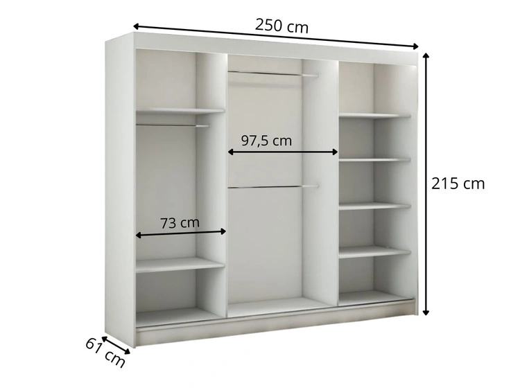 Schiebetürenschrank mit Spiegel und Lamellen 250 cm Loreto Weiß
