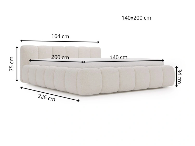 Polsterbett ohne Bettkasten mit Lattenrost 140x200 Cloud Low aus Bouclé-Stoff Beige