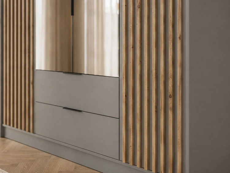 Kleiderschrank mit Spiegel 206 cm Macron Grau, Artisan Eiche