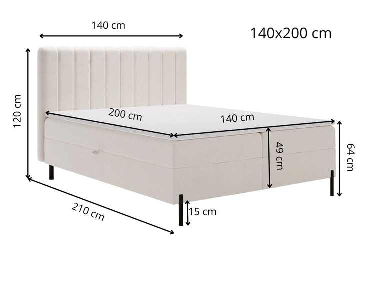 Boxspringbett mit Bettkasten 140x200 Primavera Creme