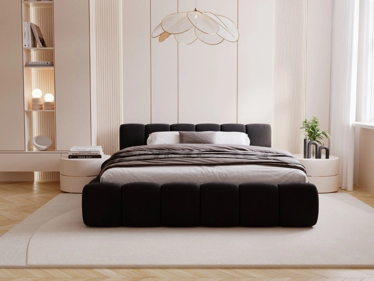 Polsterbett ohne Bettkasten mit Lattenrost 180x200 Cloud Low aus Samtstoff Schwarz