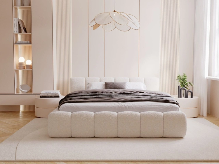 Polsterbett ohne Bettkasten mit Lattenrost 140x200 Cloud Low aus Bouclé-Stoff Beige