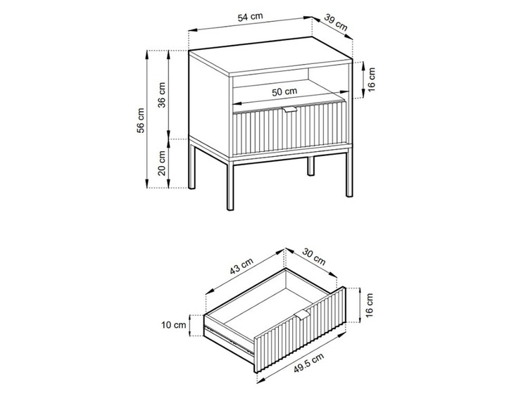 Nachtschrank mit Schublade Amber Weiß, Gold Frame
