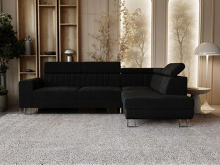 Ecksofa mit Schlaffunktion und Bettkasten Berona rechts Schwarz