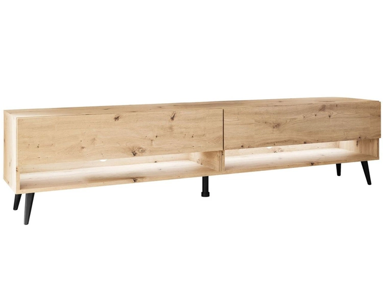 TV-Schrank 180 cm mit LED-Beleuchtung und schwarzen Beinen Aurelie Artisan Eiche