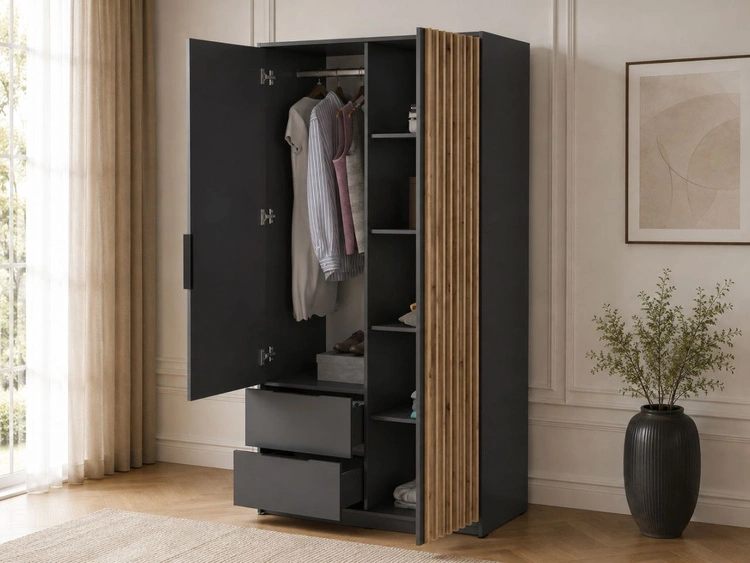 Kleiderschrank 105 cm Macron Graphit, Artisan Eiche