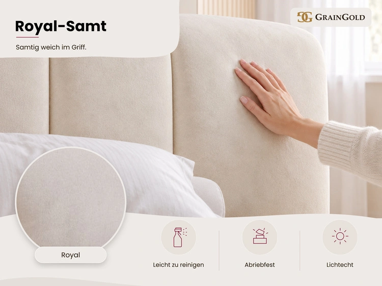 Polsterbett ohne Bettkasten mit Lattenrost 180x200 Cloud Low aus Samtstoff Beige