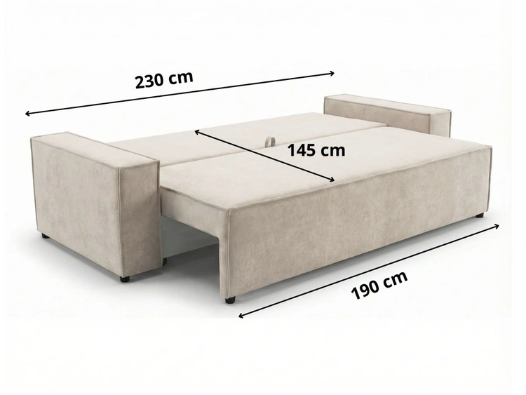 Schlafsofa mit Bettfunktion und Bettkasten Sivra Creme