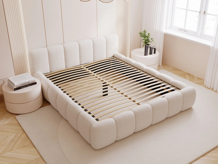 Polsterbett ohne Bettkasten mit Lattenrost 140x200 Cloud Low aus Bouclé-Stoff Beige