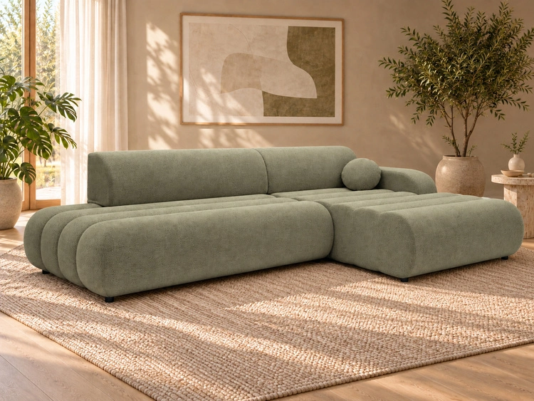 Ecksofa L-Form mit Schlaffunktion und Bettkasten Lisso Rechts Grün